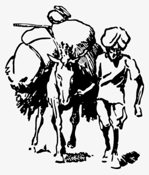 Cartoon, Field, Donkey, Load, Farmer, India, Indian - Indian Farmer Clipart Black And White #905718