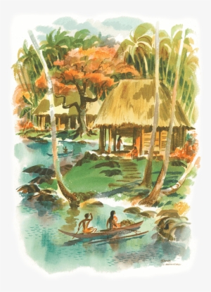 Vintage Hawaiian Watercolor Painting - Giclee Print: Samoa By Louis Macouillard : 32x24in #907420