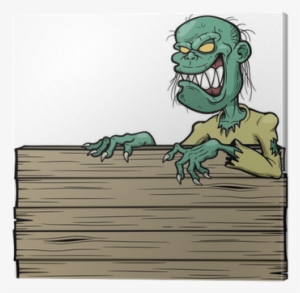 Vector Illustration Of Cartoon Zombie With Wooden Sign - Vector Graphics #908534