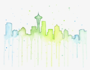 Skyline Watercolor By Olga Shvartsur - Watercolor Seattle Skyline Painting #909208