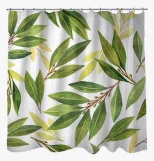 Watercolor Bay Leaf Seamless Pattern Of Flowers And - Curtain #909844
