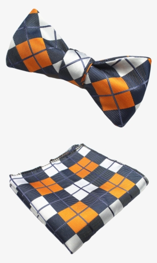 Grey, Orange & White Plaid Bow Tie And Pocket Square - Tartan #9000632
