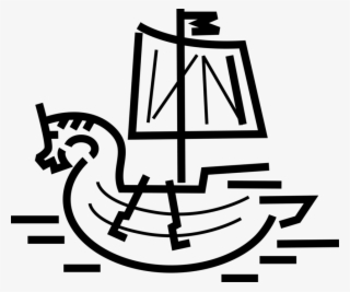 Vector Illustration Of Nordic Viking Ship With Dragon's #9000868