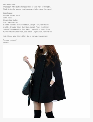 Product Details Of Women's Cape Batwing Wool Poncho - Cape Coat Veronica Lodge #9018097