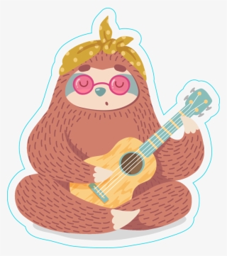 Hippie Sloth Playing Guitar Sticker - Watercolour Sloth #9018957