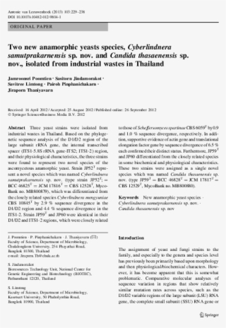 Two New Anamorphic Yeasts Species, Cyberlindnera Samutprakarnensis - Document #9022118
