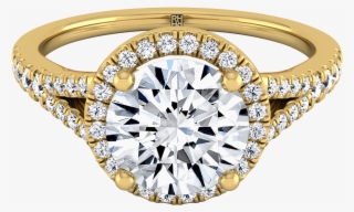 Round Diamond Halo Engagement Ring With 18k Yellow - Princess Cut Engagement Ring Diamond Gold #9029215