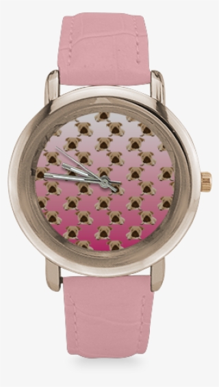 Cute Pugs On Pink Gradient Background Women's Rose - Watch #9032806