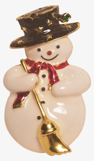 Vintage Christmas Snowman Pin With Broom Scarf And - Figurine #9037251