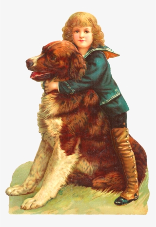 Digital Boy And Dog Download Vintage Child Hugging - Giant Dog Breed #9041682