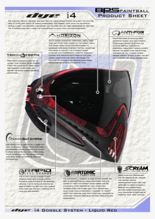Dye I4 Paintball Goggle Mask Product Sheet - Dye Mask Paintball Red #9051098