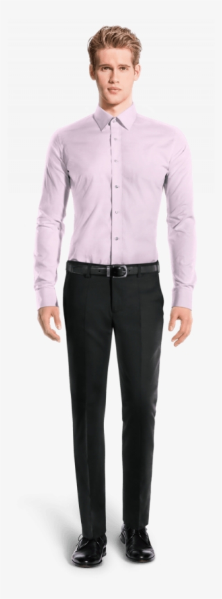 Purple French Cuff 100% Cotton Shirt-view Front - Double Breasted Tweed Suit #9053263