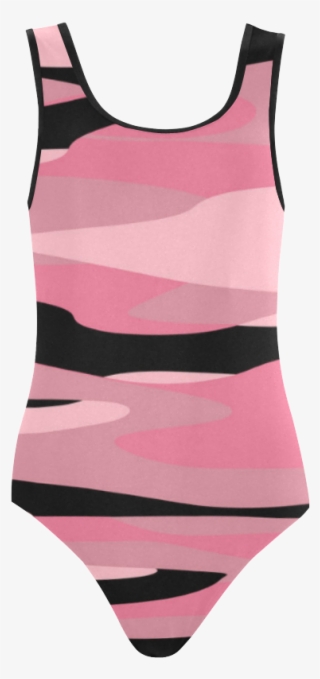 Pink And Black Tiger Stripe Camo Vest One Piece Swimsuit - Maillot #9055041