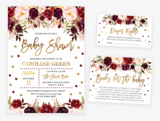 Marsala And Gold Floral Baby Shower Invitation Pack - Floral Design #9064380