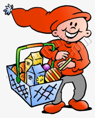 Christmas Elf Food Shopping With Hand Basket - Cartoon #9072083