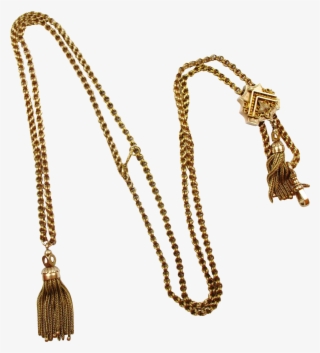 Victorian 14k Gold Chain Necklace W/ Tassels & Slide - Necklace #9073686