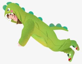 Hand Painted Illustration Dinosaur Pajamas Girl Png - Crocodile #9082567