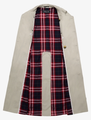 Mens Stone Beige Traditional Double Breasted Long Trench - Plaid #9085508