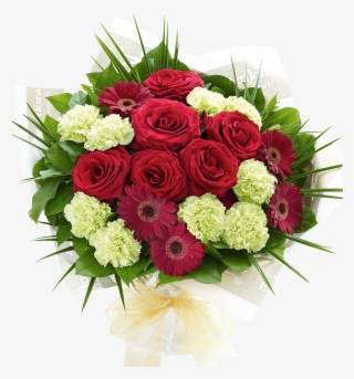 Rosas Con Claveles Y Gerveras - Hand Bouquet Png #9090898