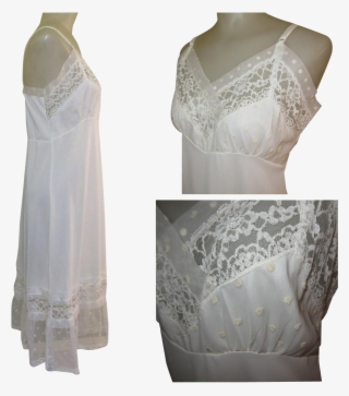 Vintage Slip, Lace Trim, Embroidered Polka Dots, 1950's - Lace #9098514