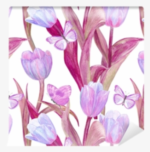 Fashion Seamless Texture With Lovely Tulips And Butterflies - Imagenes De Hermosas Tulipanes #910277