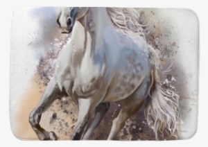 White Horse Runs Watercolor Painting Bath Mat • Pixers® - White Horse Running Painting #910300