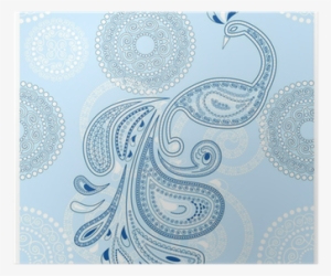 Vector Peacock On Seamless Snowflakes Background Poster - Peafowl #911230
