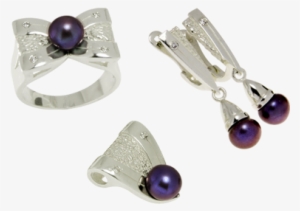 Silver Ribbon Set With Pearls - Earrings #911726