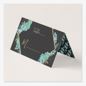 Aqua Teal Watercolor Succulents Gold Foil Frame & Black - Gold #917560