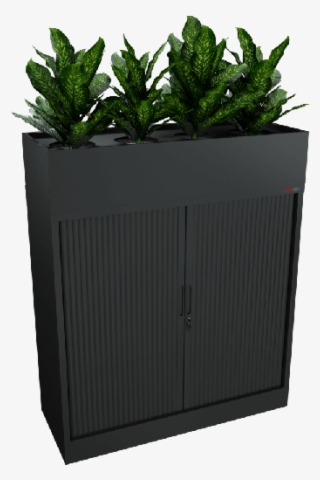 Black Tambour And Planter 1200w - Office Cabinet With Planter Box #9115206