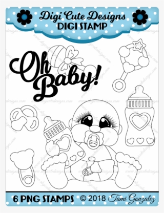 Baby Boy Digi Stamp-baby, Rattle, Bottle, Pacifier, - Cartoon #9121583