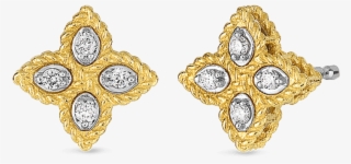 Roberto Coin “princess Flower” 18k Yellow Gold Small - Roberto Coin Princess Flower Diamond Stud Earrings #9129644