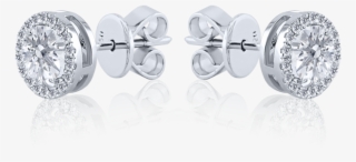 Halo Round Cut Diamond Stud Earrings In 18k White Gold - Silver #9129757