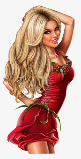 Chica Guapa Png - Blonde Girl Red Dress Painting #9132585