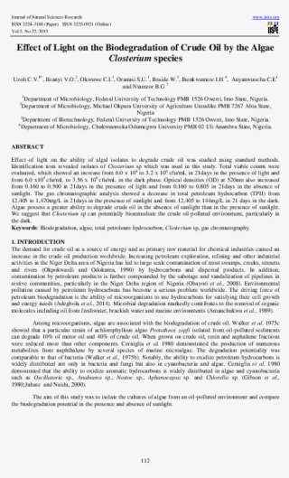 Effect Of Light On The Biodegradation Of Crude Oil - Document #9142129