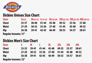 Cherokee Size Chart - Dickies - Free Transparent PNG Download - PNGkey