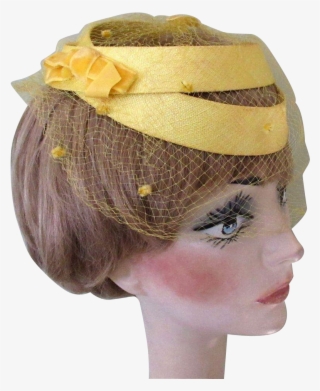 S Vintage Hat Yellow Frame Netting Hats - Headpiece #9155031