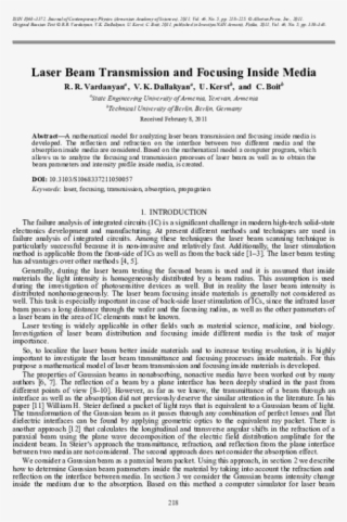 Laser Beam Transmission And Focusing Inside Media - Document #9155315