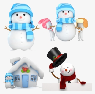 Snowman Wearing And Illustration Hat Cartoon Scarf - Snowman With Blue Scarf #9157964