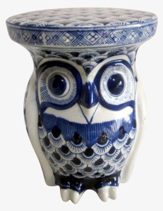 Ceramic Blue & White Owl Garden Stool Plant Stand - Owl #9172019
