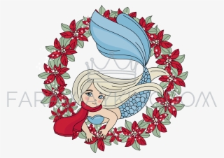 Mermaid Christmas Portrait Cartoon Vector Illustration - Retrato Para Año Nuevo #9189312