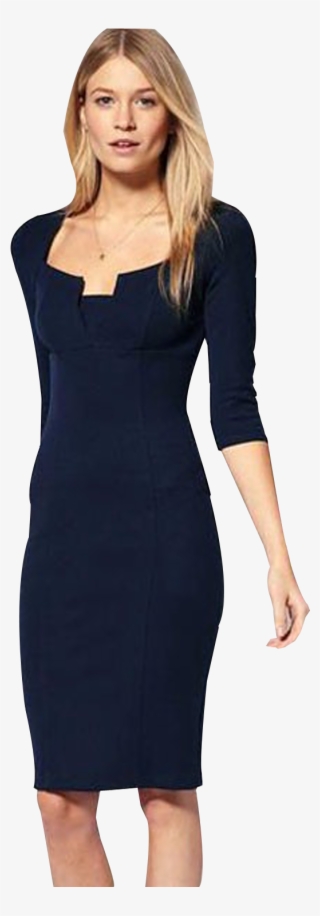 Women's Square Neck Pencil Style Dress Navy Blue - שמלות ערב בצבע כחול כהה #9193718