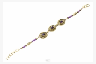 Brass Bracelet Golden Oval Circles Amethyst Points - Chain #9194521