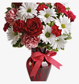 Carns And Daisies With Red Roses - Teleflora Hugs And Kisses Bouquet #9196147