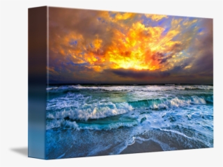 Red Over Ocean Orange And Waves By - Painting Of Sky And Sea #9198344