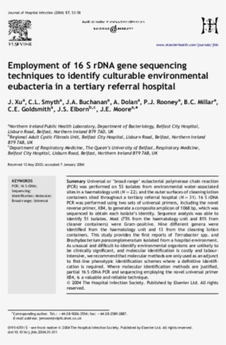 Employment Of 16s Rdna Gene Sequencing Techniques To - Document #9198423