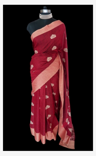 Organic Eri Silk Saree In Maroon Accentuated With Muga - Silk #9199403