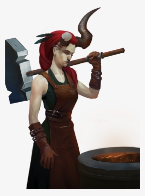 #tiefling #redhair #demon #blacksmith #hammer #horns - D&d Tiefling Blacksmith #921290