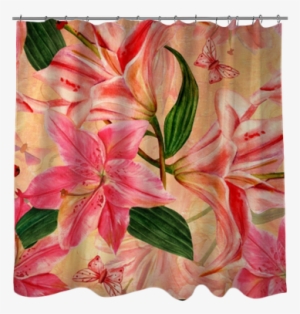 Seamless Golden Pattern With Watercolor Lilies And #923190