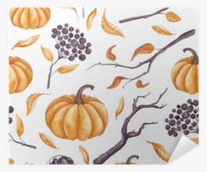 Seamless Pattern Of Watercolor Pumpkins, Leaves And - Watercolor Painting #923780